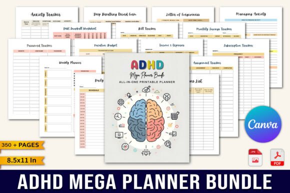 Download ADHD Mega Planner Bundle KDP Interior - Bundle Collection